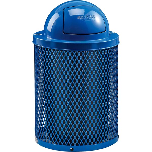 Global Industrial Outdoor Diamond Steel Recycling Can w/Dome Lid, 36 Gallon, Blue 261962BL - main